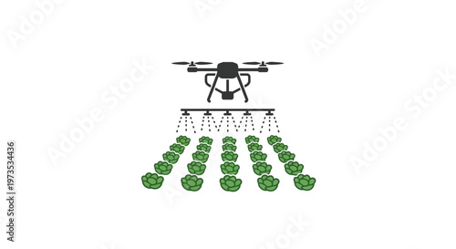 Drone spraying green plants agriculture.