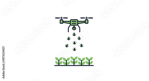 Drone spraying pesticide on crops.