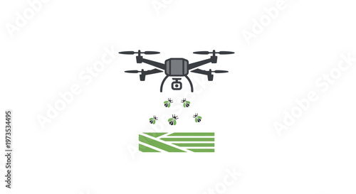 Drone spraying pesticide on field crops.