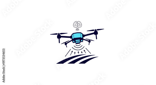Drone with camera flying high.