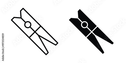 Clothespin icon symbol. Icon in flat style and line. Black and white