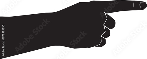 Directional black silhouette of a hand pointing right gesture isolated.