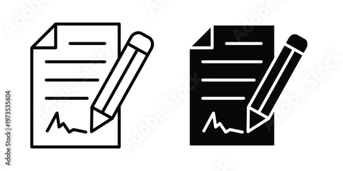 Contract icon symbol. Icon in flat style and line. Black and white