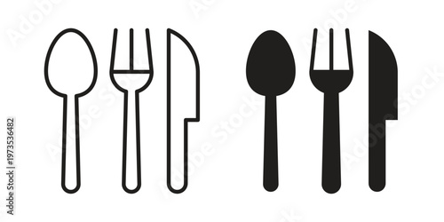 Cutlery icon symbol. Icon in flat style and line. Black and white
