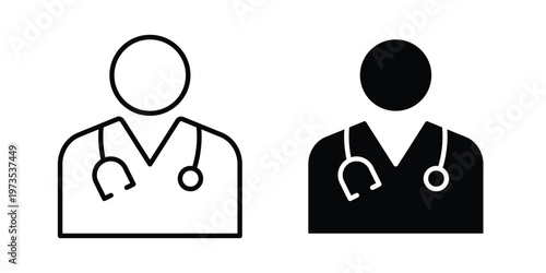 Doctor icon symbol. Icon in flat style and line. Black and white