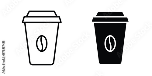 Disposable coffee cup icon symbol. Icon in flat style and line. Black and white