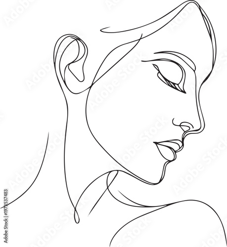 Minimal Female Face Single Line Art – Elegant Woman Portrait Continuous Line Drawing