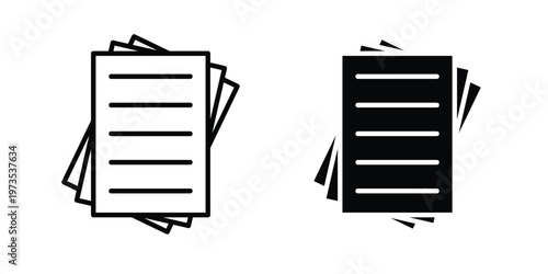Document papers pile icon symbol. Icon in flat style and line. Black and white