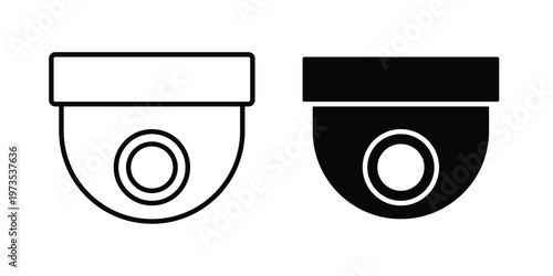 Dome cctv camera icon symbol. Icon in flat style and line. Black and white