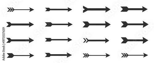 Variety of arrow shapes and styles, including feathered and simple designs, pointing to the right.