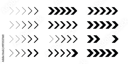 Array of chevron and arrow elements in black and outline styles, signifying direction and progression.