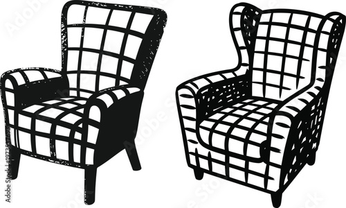 Two armchairs with plaid pattern vector illustration with living room