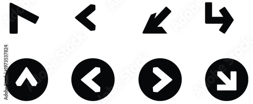 Collection of eight modern black arrow icons and symbols on a white background.