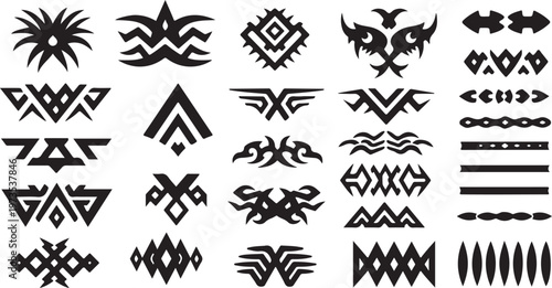 Tribal tattoo designs and symbols in black on white