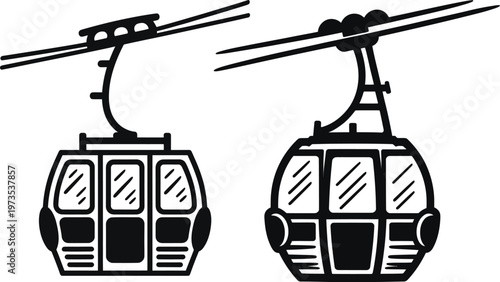 Two cable cars suspended on wires vector illustration with cable car with ski lift with public transport