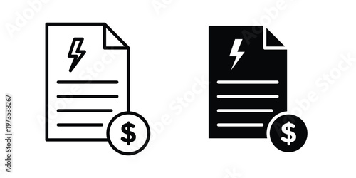 Electricity utility bill icon symbol. Icon in flat style and line. Black and white