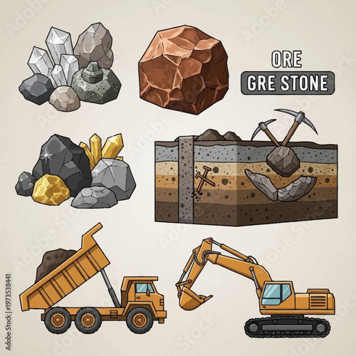 Mining and Geology - Ore Stones, Excavation, and Heavy Equipment.