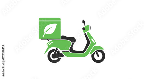 Green scooter with delivery box attached.