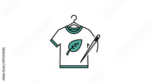 Green T Shirt with Leaf Design.