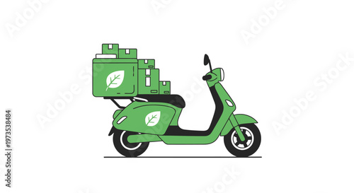 Green scooter with delivery box.