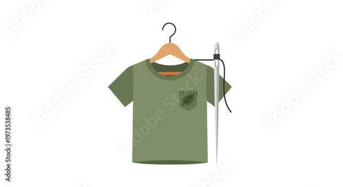 Green T Shirt on Hanger Closeup.