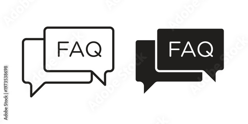 FAQ icon symbol. Icon in flat style and line. Black and white