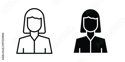 female icon symbol. Icon in flat style and line. Black and white