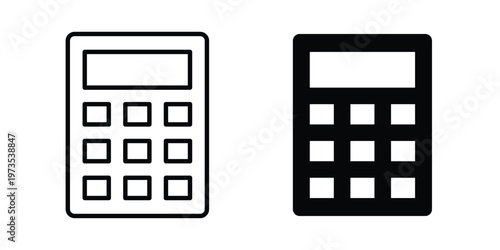 finance calculator icon symbol. Icon in flat style and line. Black and white
