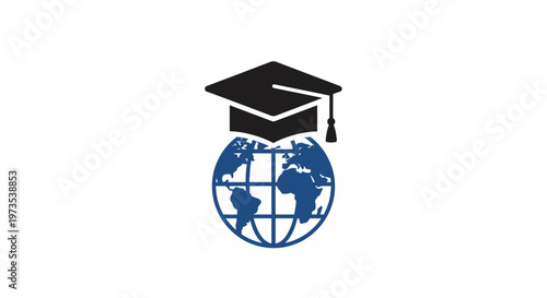 Graduation Cap on Global Education Symbol.