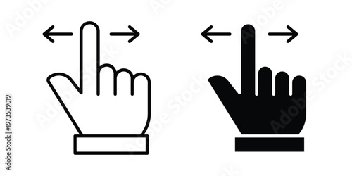 Finger swipe icon symbol. Icon in flat style and line. Black and white