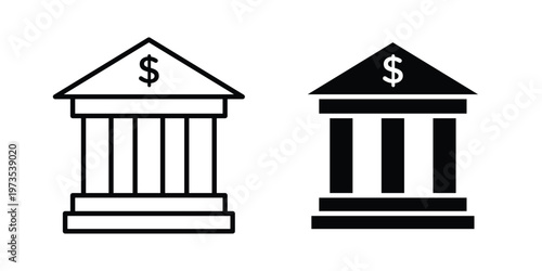 financial institution icon symbol. Icon in flat style and line. Black and white