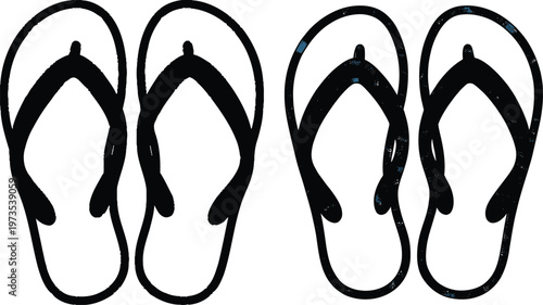 Pair of simple black and white flip-flop sandals illustration with flip flops with thong sandals with summer footwear with walking shoes with vacation shoes