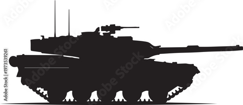 Military tank silhouette, black armored vehicle, combat illustration, warfare icon