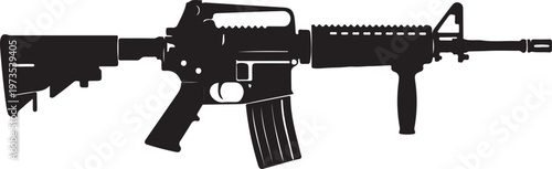 Black silhouette assault rifle, modern gun icon, firearm vector, military weapon illustration