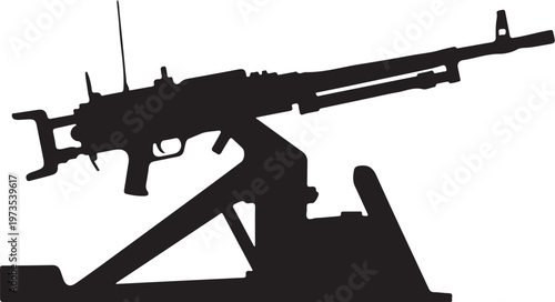 Machine gun, assault rifle, black silhouette, military weapon, vector illustration