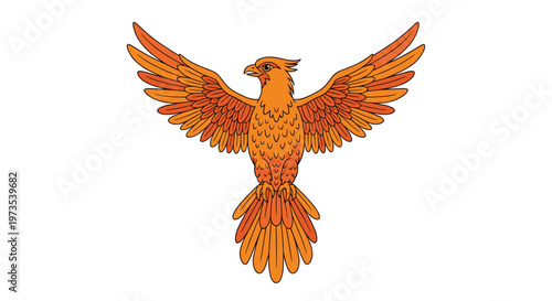 A vibrant Russian Firebird, illustrated in a distinctive pop art style with detailed orange and red plumage, spreads its wings majestically on a clean white background.
