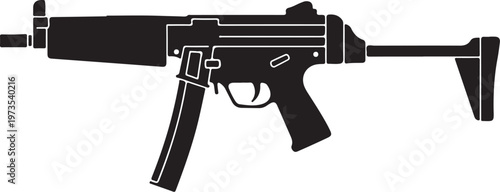 Black rifle, assault rifle, gun silhouette, weapon icon, vector illustration