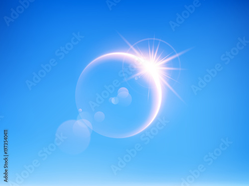 Moon eclipse horizon light flare abstract background with glowing sunrise ring sparkle around earth planet cosmic scene for astronomy science space exploration and futuristic celestial design concept