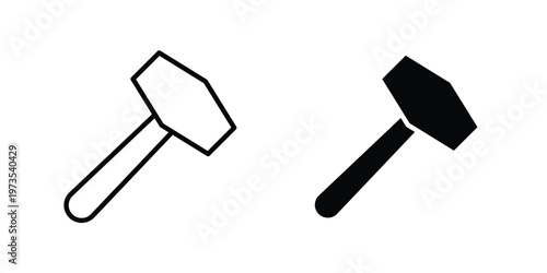 Hammer icon symbol. Icon in flat style and line. Black and white
