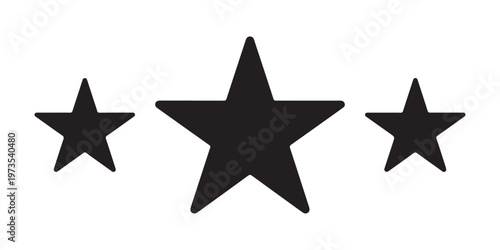 Triple star silhouette icon set arranged horizontally for product review and customer feedback rating design.