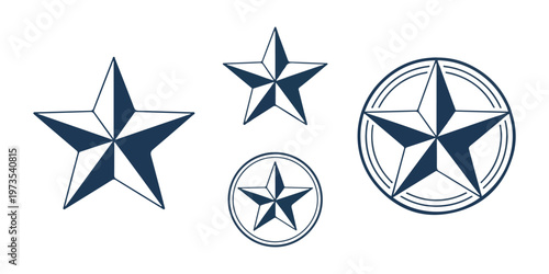 Four different styles of nautical stars vector set on white background for design element.