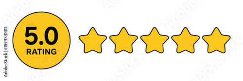 Five stars rating vector icon. 5.0 rating with stars. five stars golden illustration. customer feedback.