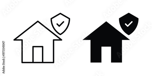 House insurance icon symbol. Icon in flat style and line. Black and white