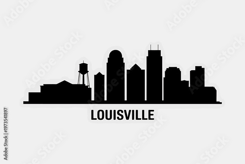 Louisville city skyline silhouette with buildings and water tower  urban landscape