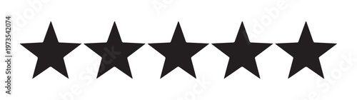 Five black star icons representing a perfect rating or excellent review on a white isolated background.