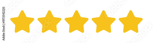 Five yellow star icons representing a perfect rating or excellent review on a white isolated background.