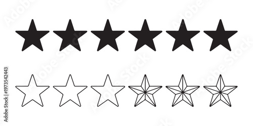 Six filled black stars and six outlined stars showing different rating levels for user interface or review systems.