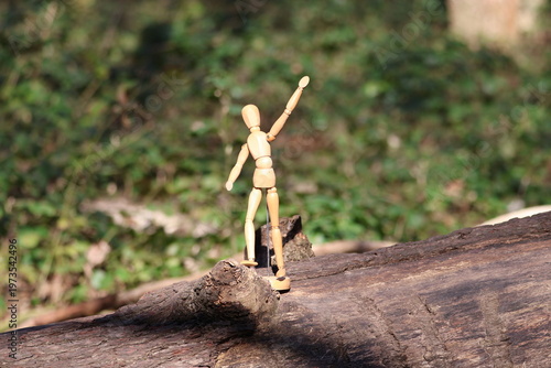 wooden mannequin in the woods.