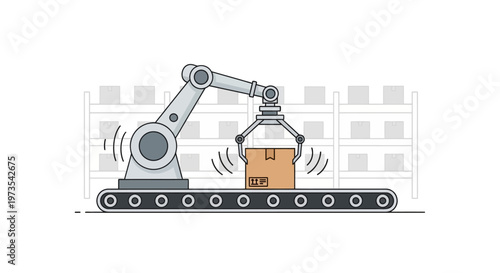 Industrial robotic arm handling box.