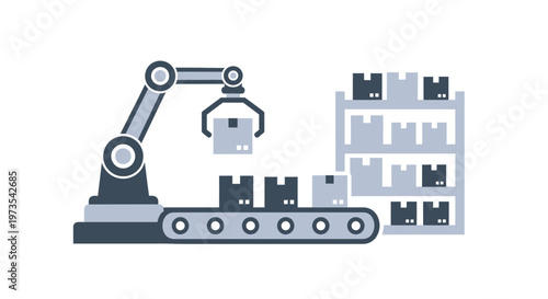 Industrial robotic arm machine assembly line.